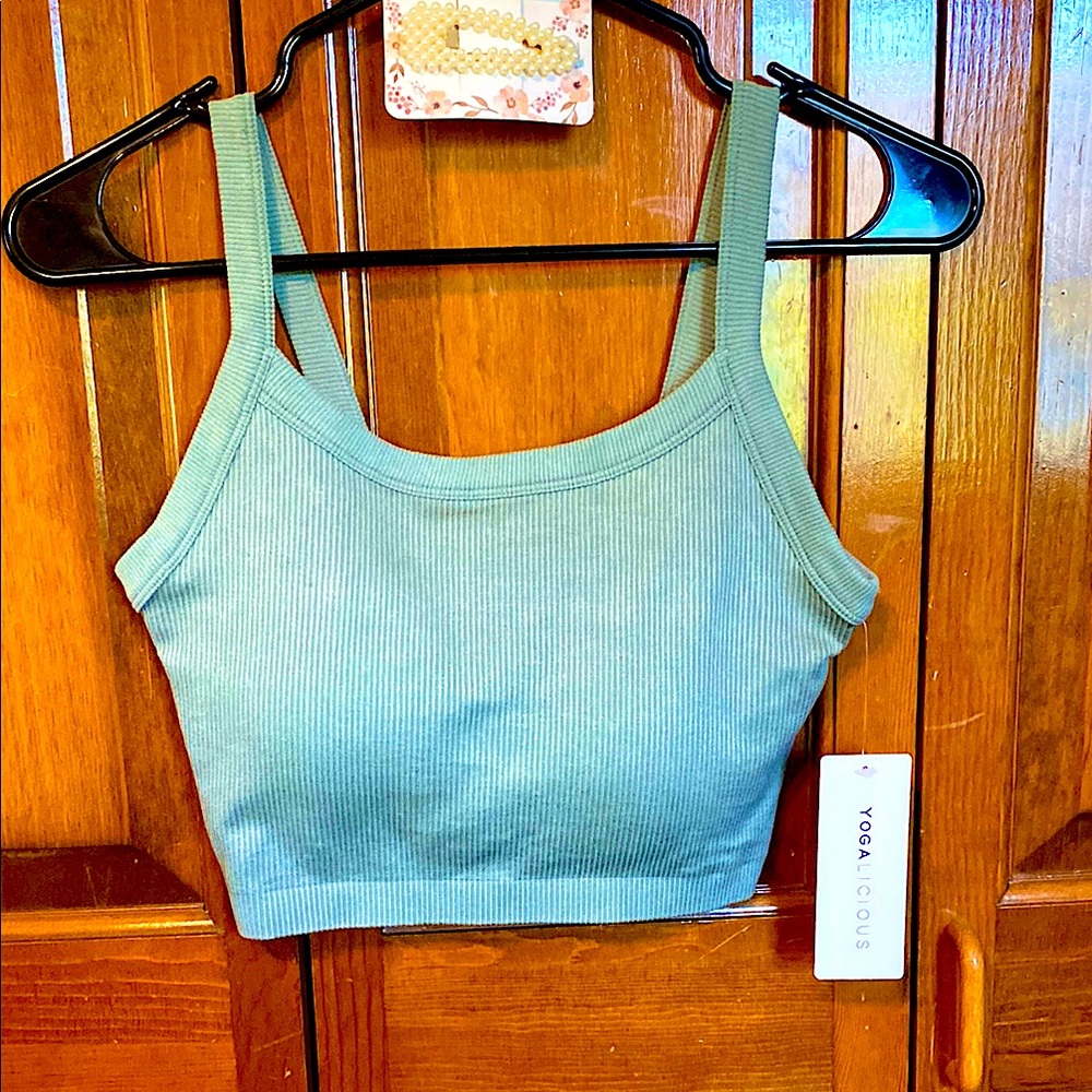 Yogalicious Ribbed Tank in Soft Green with FREE hair accessory or bracelet:)